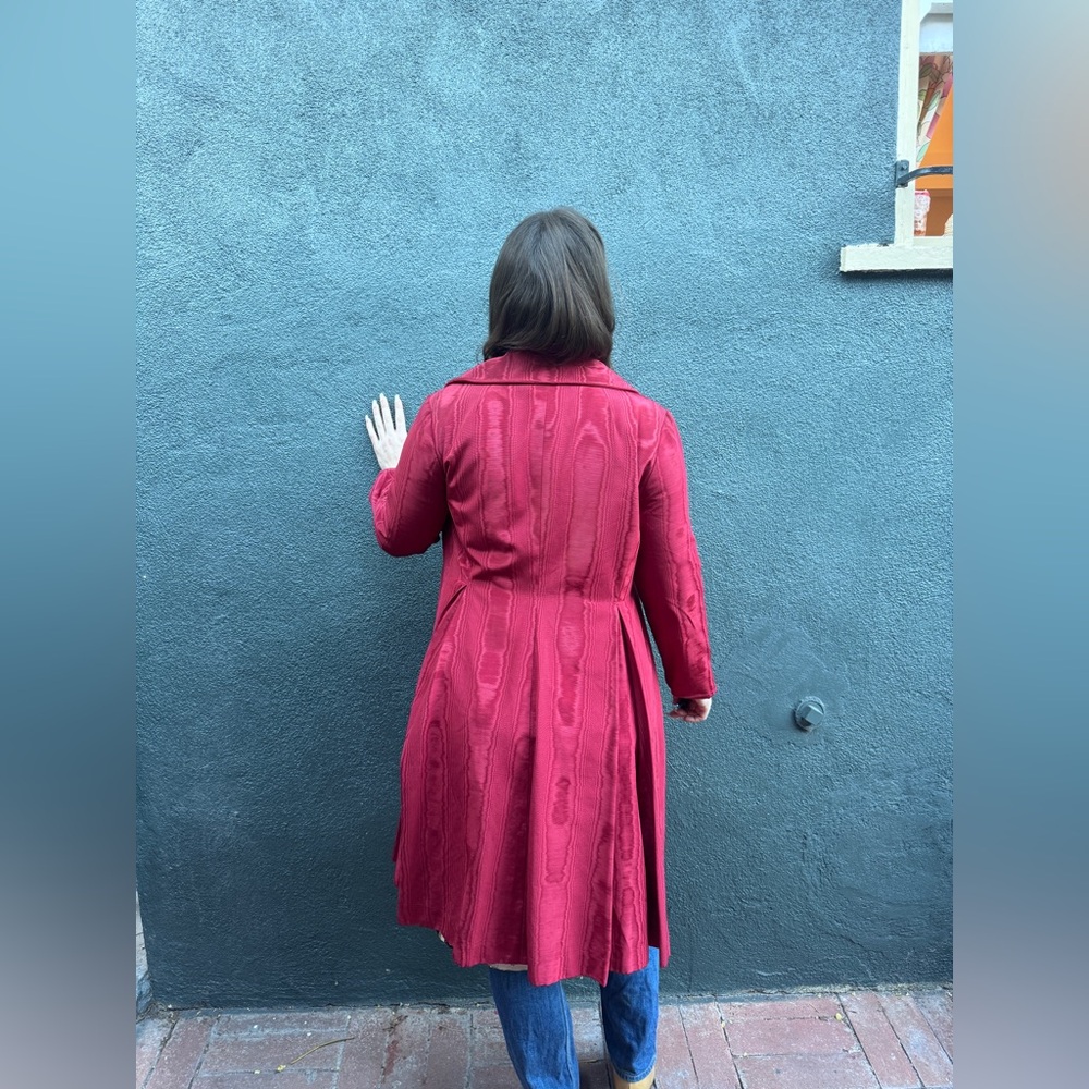 60s Vintage Red Moire Coat Sz M - Picture 3 of 9